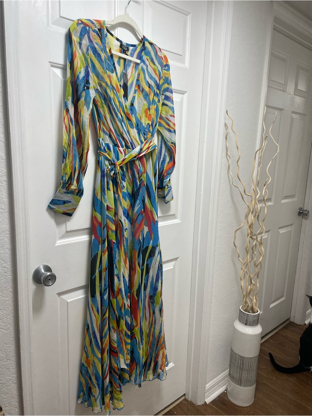 Multi-Color Abstract Wrap Maxi Dress - Picture 4 of 11